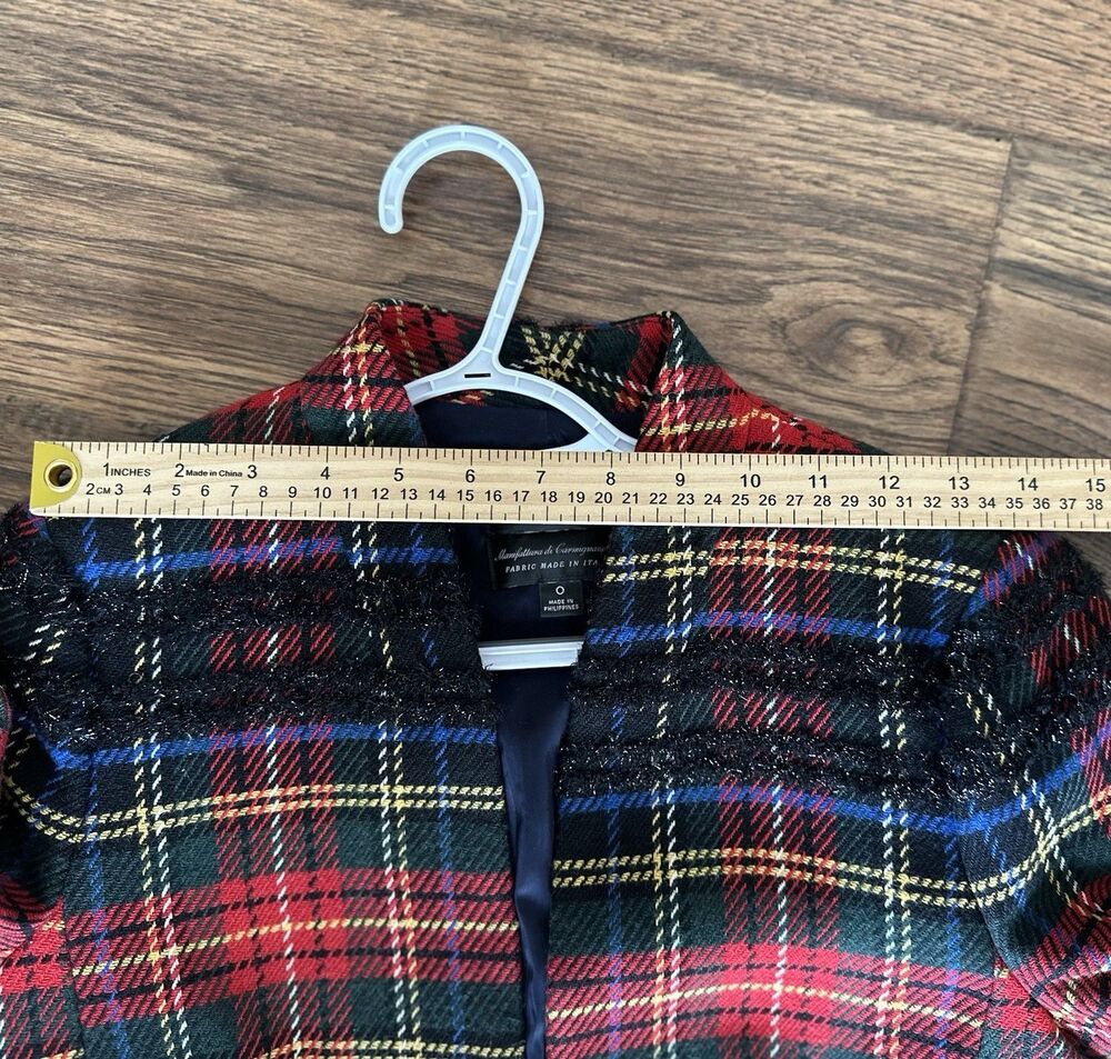 J.Crew Stewart Tartan Plaid Lurex Going-Out Blazer Italian Wool Blend Size 0 - Picture 5 of 7